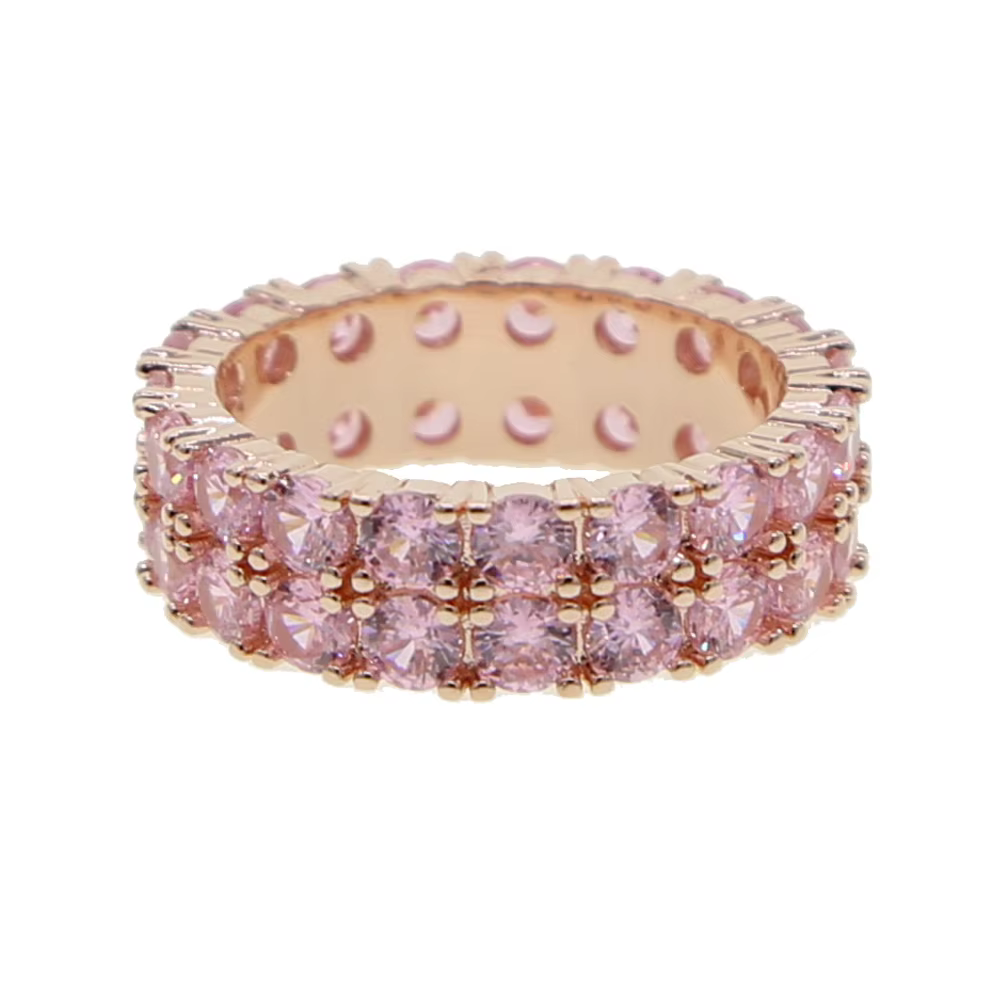 Parure de bijoux plaqué or rose avec chaîne tennis et zircons roses, ensemble collier, bracelet et b