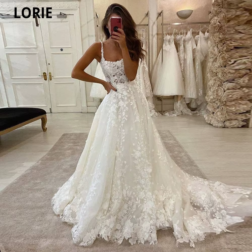 LORIE-Robe de Mariée de Princesse Personnalisée avec des Appliques en Dentelle, Vêtement de Plage po