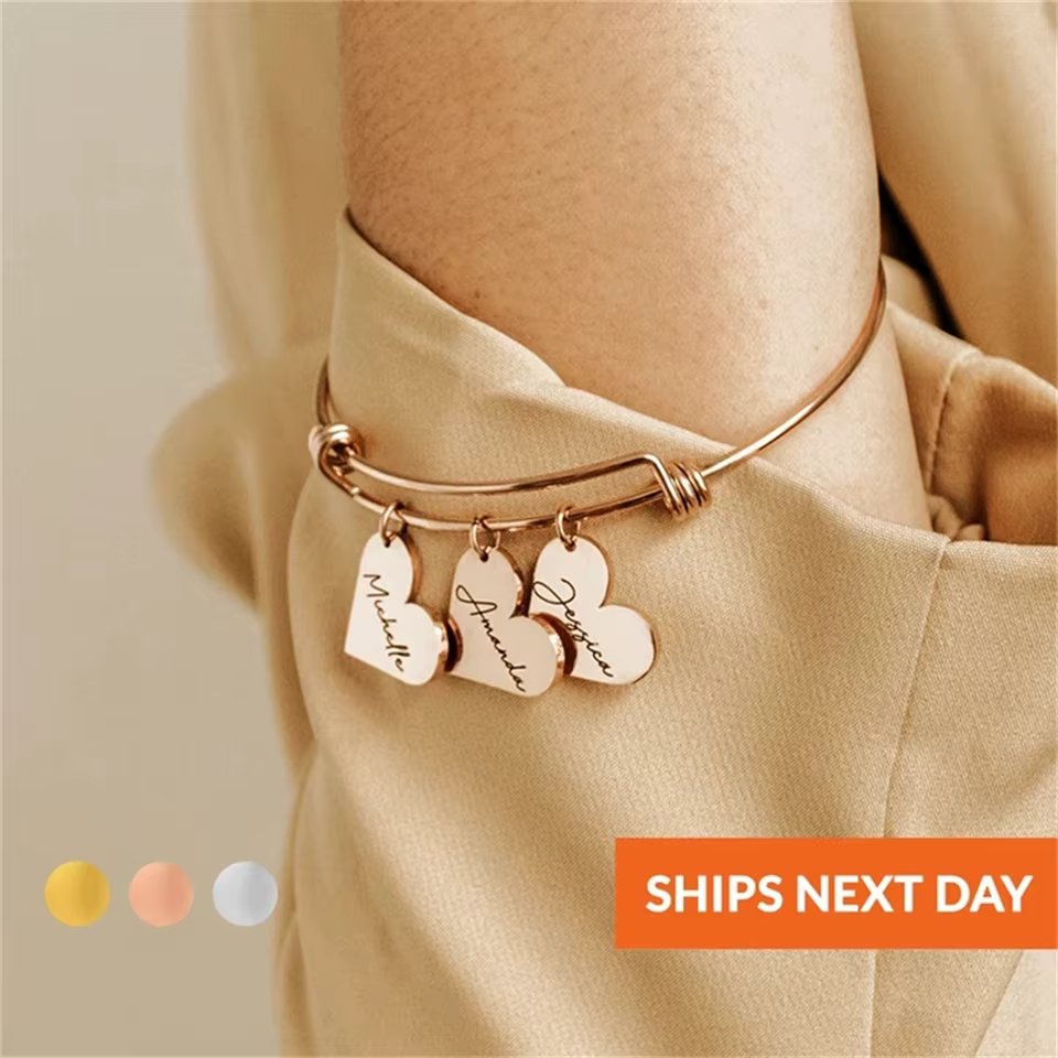 Bracelet personnalisé pour femmes coeur personnalisé gravé 1-6 noms bracelets réglables en acier ino