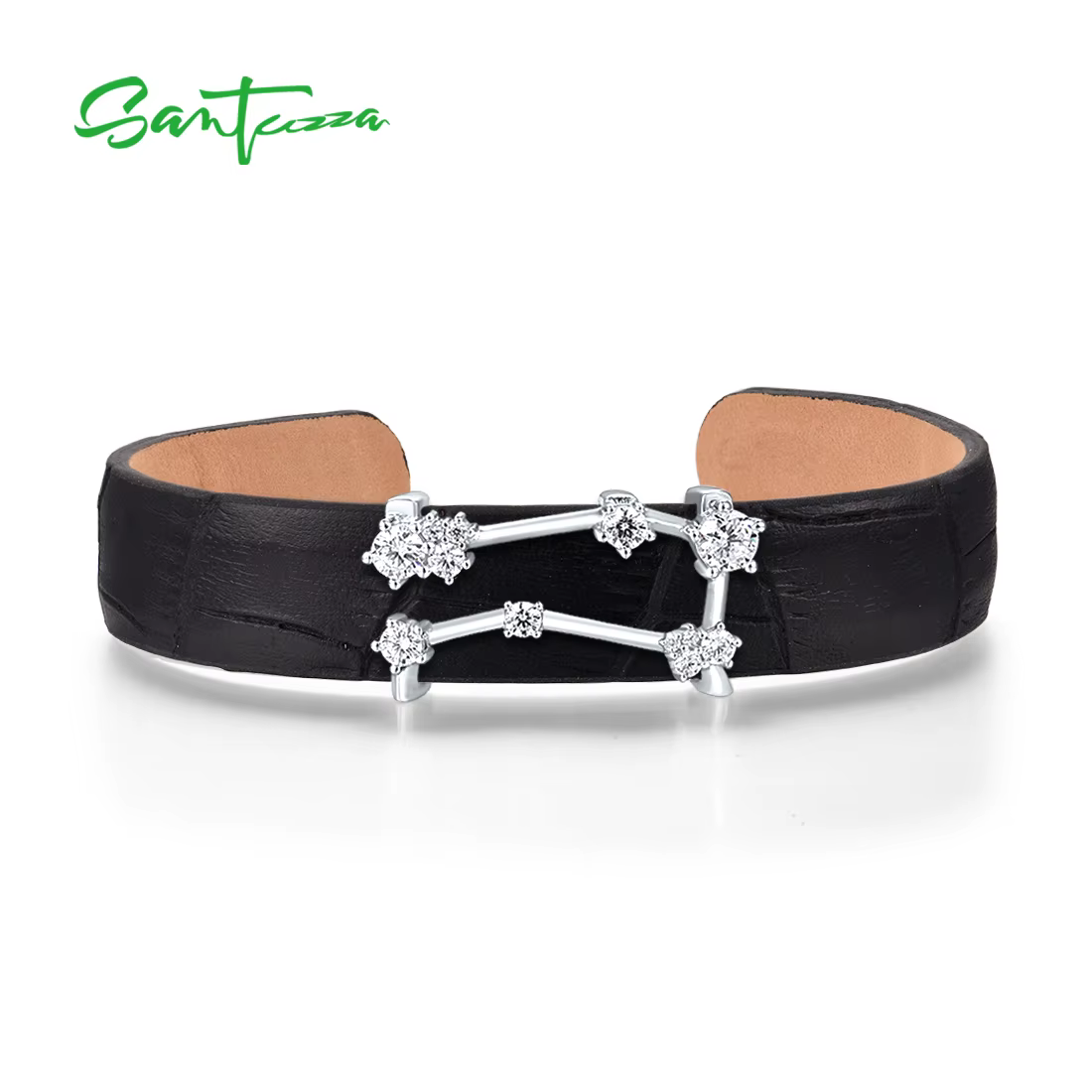 SANTUZZA 925 Bracelet en argent Sterling Bracelet pour femmes réglable rouge/noir/bleu cuir Gemini C