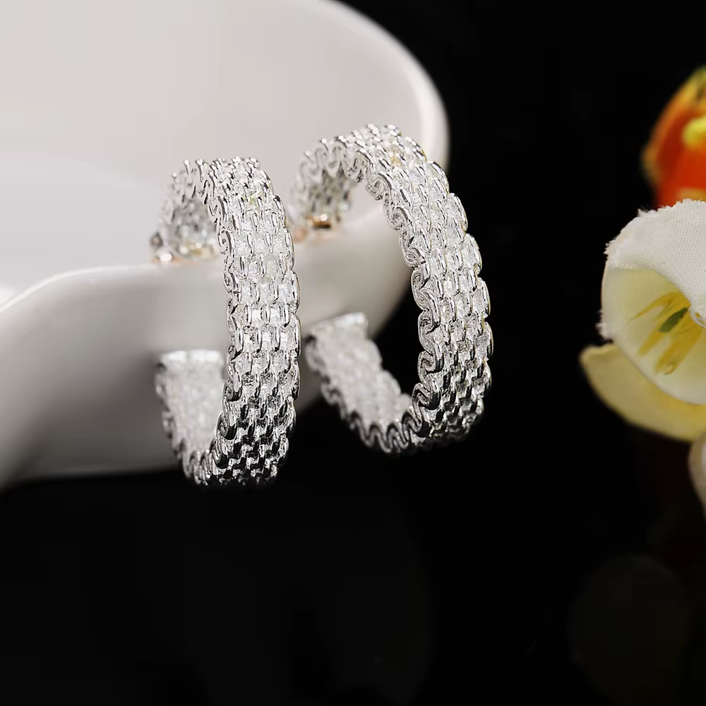Boucles d'oreilles en argent Sterling 925, boucles d'oreilles en maille à la mode, cadeaux de bijoux