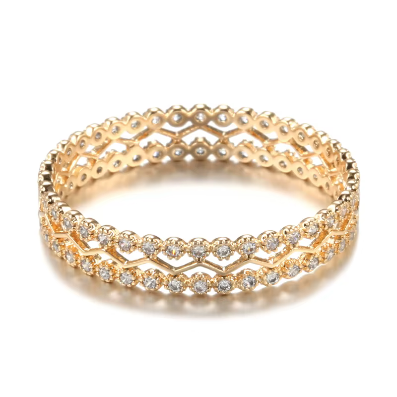 SYOUJYO – bague creuse couleur or Rose 585 pour femmes, Zircon naturel, Double rangée, incrustation 