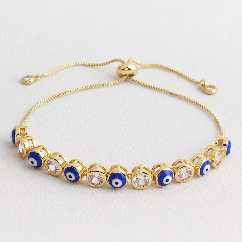 Bracelet à œil coloré plaqué or 18 carats, Bracelet réglable à ouverture en émail pour femmes, Brace