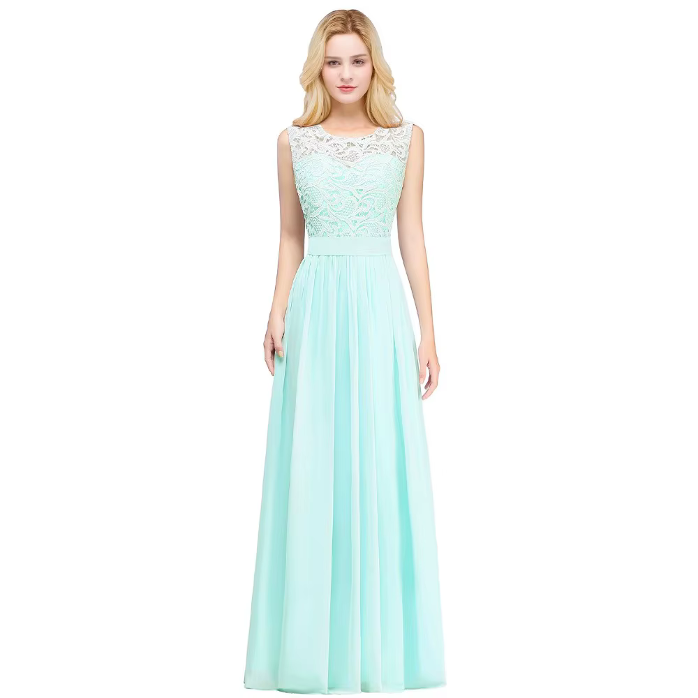Misshow-Robe longue en mousseline de soie et dentelle pour demoiselle d'honneur, tenue de soirée élé