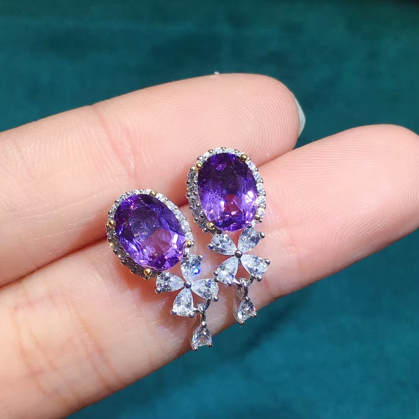 Boucles d'oreilles en argent 925, améthyste naturelle, accessoires fins pour fête de fiançailles et 