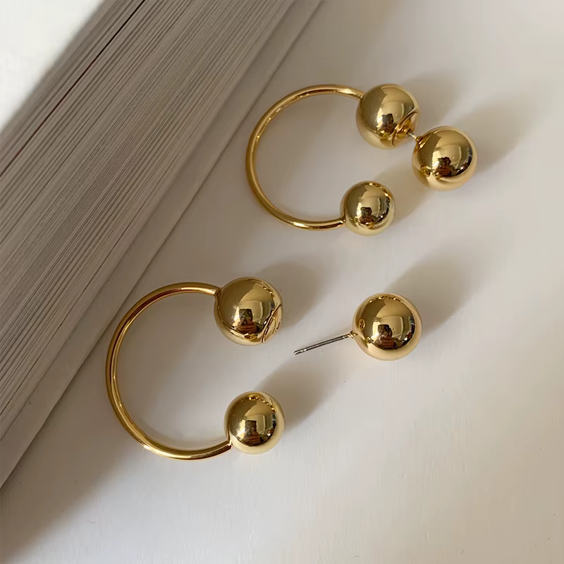 Boucles d'oreilles créoles en métal tendance, avec breloque perlée ronde, pour femme, accessoires de
