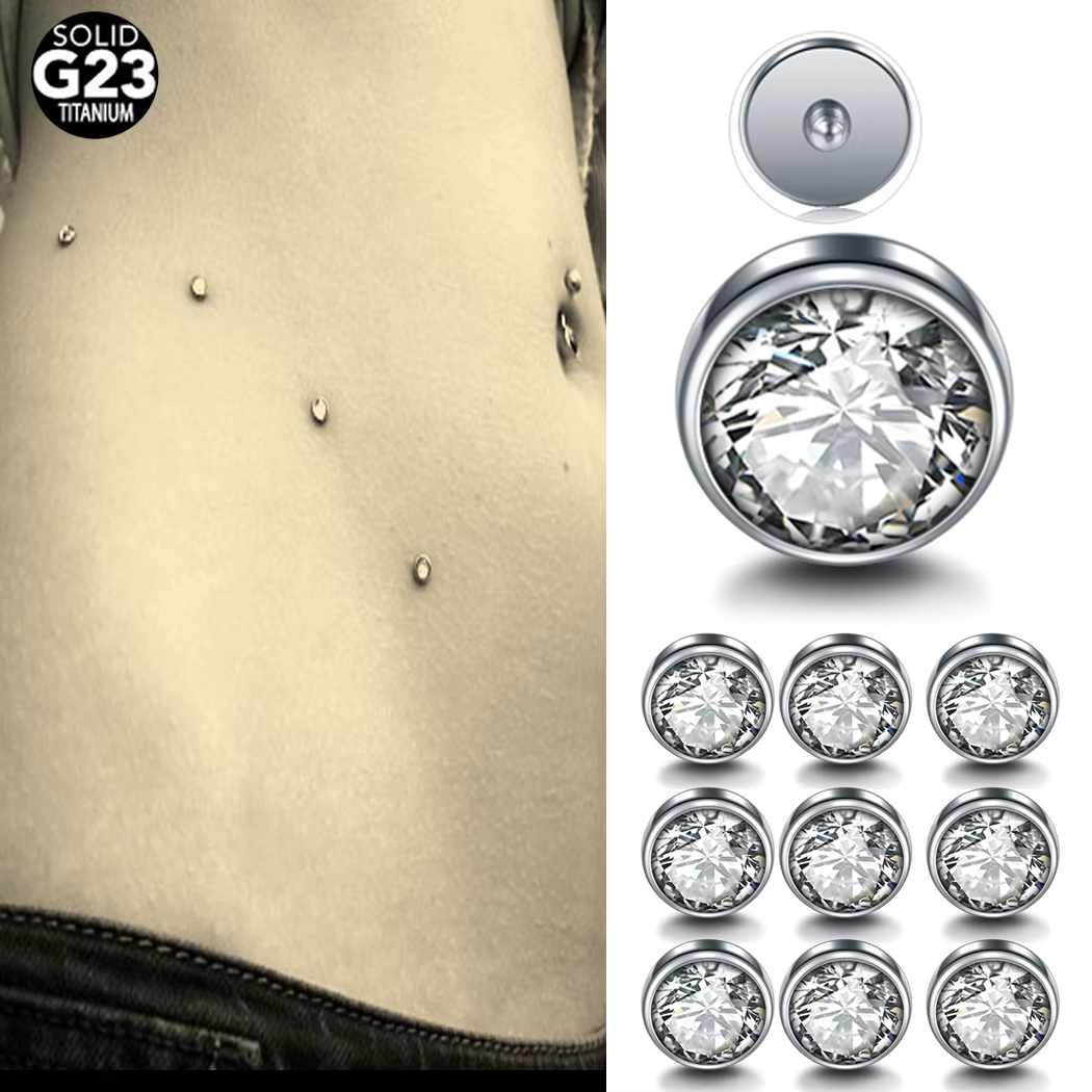 10 pièces/ensemble ASTM-F136 titane microdérmique Piercing plat CZ gemme ancre peau supérieure plong