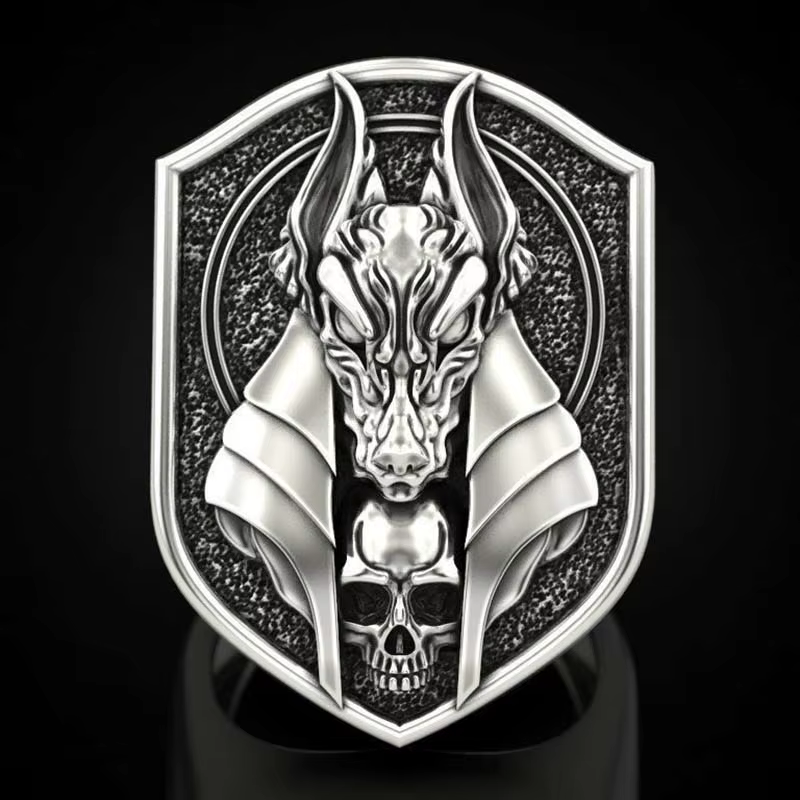 Nouveau 2020 la bague d'Anubis le dieu égyptien de la mort bague de loup plaqué or