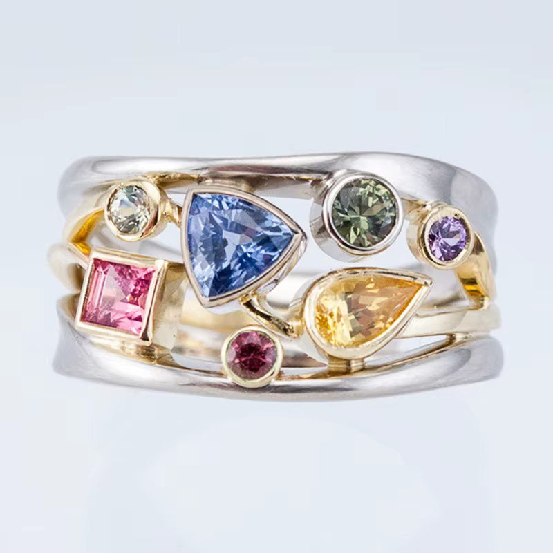Huitan – Bague de cocktail élégante pour femme avec 6 pierres colorées, bijou tendance, cadeau d'ann
