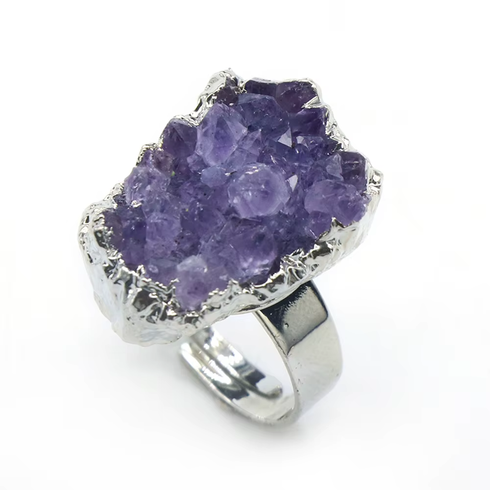 Bague Semi-précieuse en améthyste naturelle, anneau ouvert réglable pour la fabrication de bijoux, c