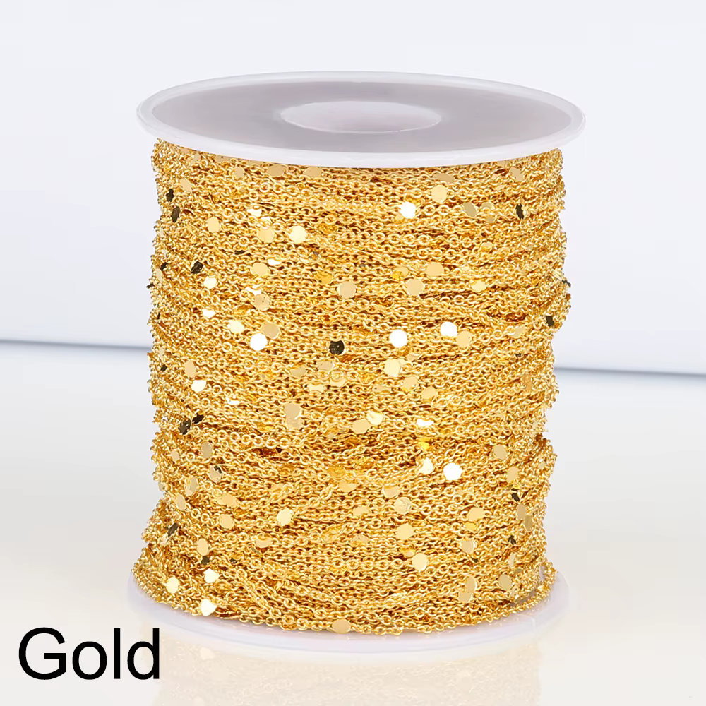Chaîne à paillettes de 2 mètres, ne se décolore pas, collier, chaîne en or et argent, chaînes de câb