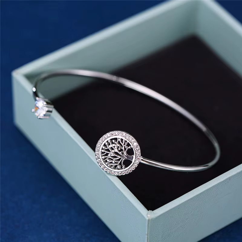 Dainty-Bracelet Ajustable avec Arbre de Vie en Pierre pour Femme, Bijoux de Mariage en Or Rose, Blan