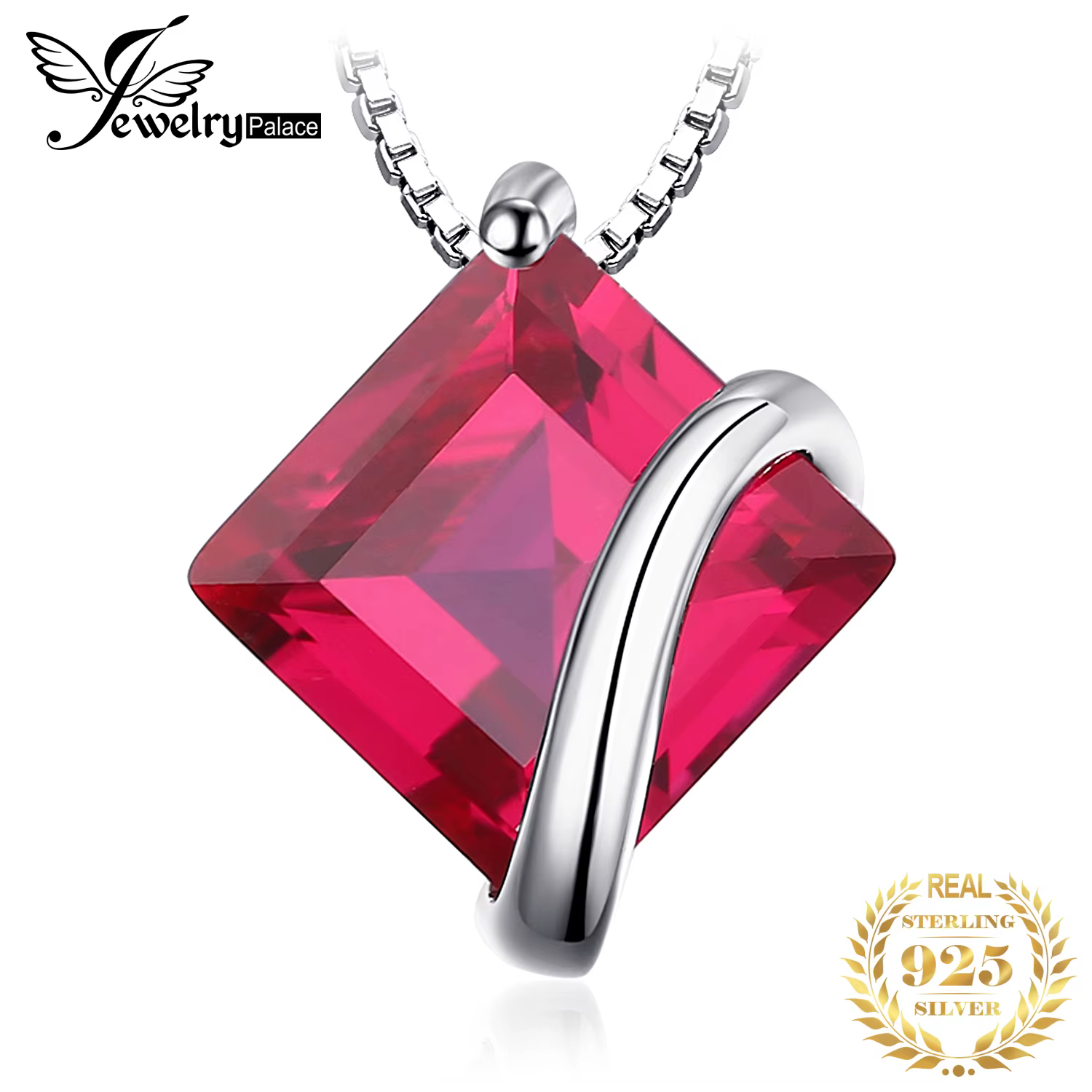 JewelpopPalace-Collier carré avec pendentif en argent regardé 925, tour de cou avec pierres précieus