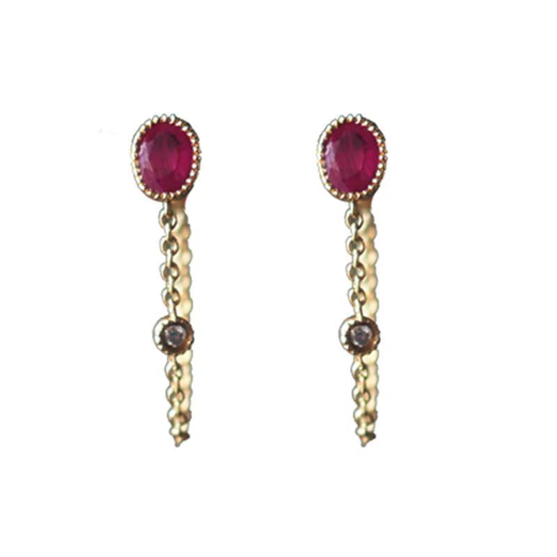 Boucles d'oreilles ovales en rubis pour femmes, nouveau Design Original, chaîne, artisanat Unique, r