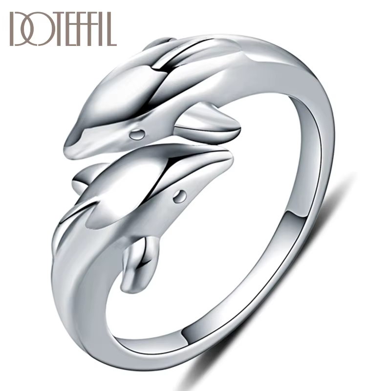 DOTEFFIL Double dauphin 925 en argent Sterling breloque femme bague de haute qualité marque bijoux d