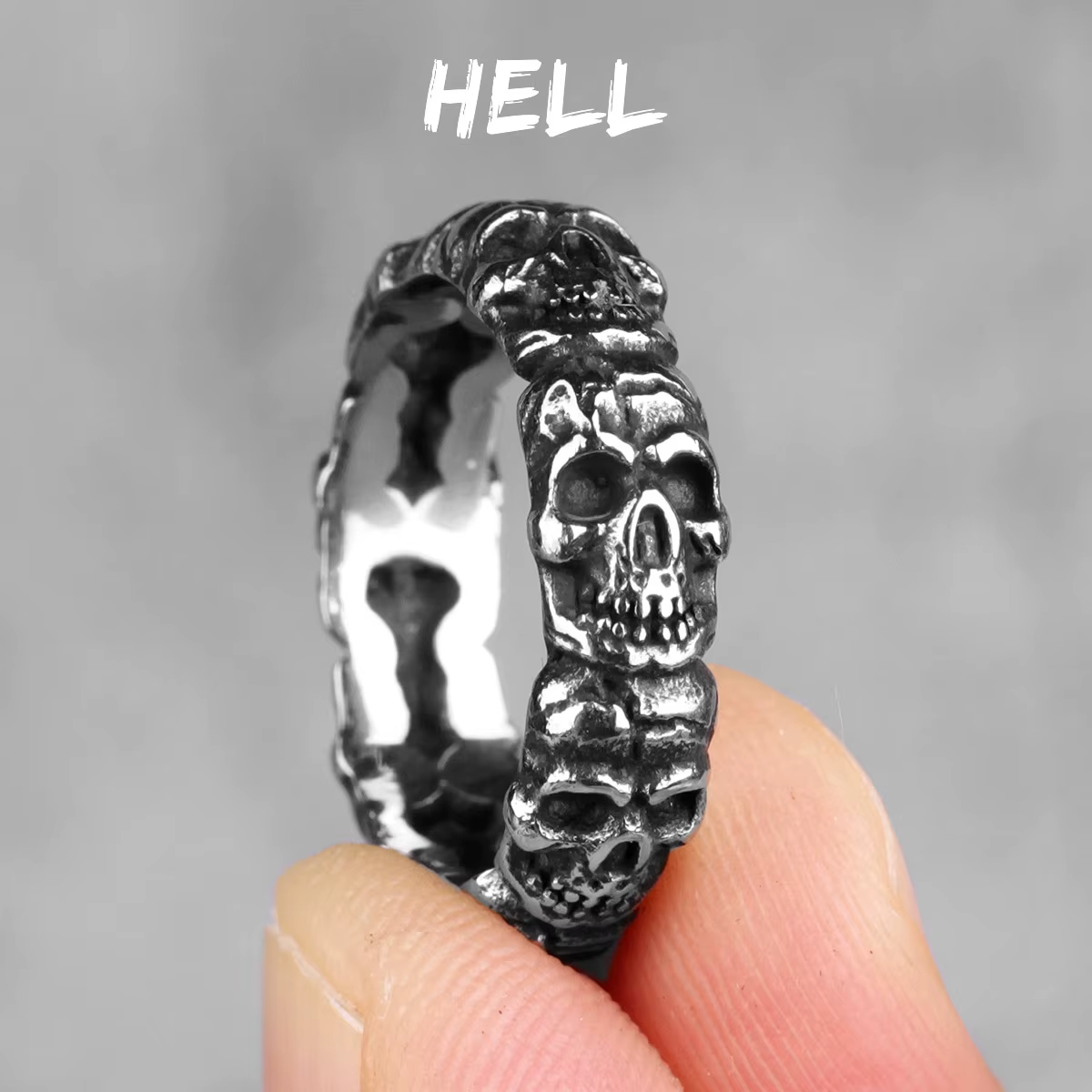 Anneaux gothiques en acier inoxydable pour hommes, tête de crâne, squelette Punk Hip Hop noir Cool p