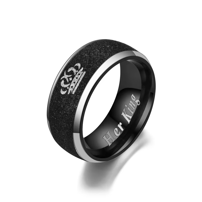 Bagues de Couple avec lettres son roi et sa reine pour femmes et hommes, couronne noire en acier ino