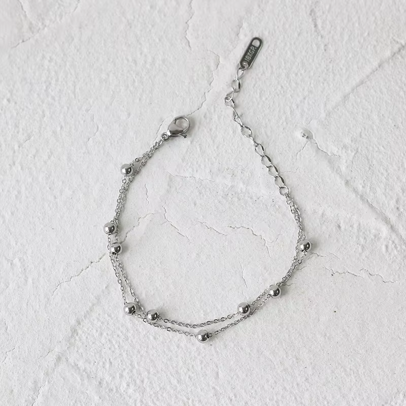 Amaiyllis-Bracelet Simple Double Couche en Or 18K pour Femme, Sphère, Petite Boule, Perle, Bijoux, W