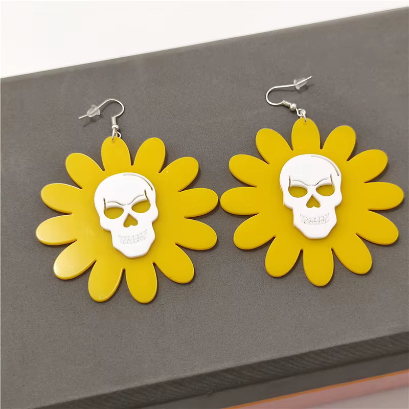KUGUYS Boucles d'oreilles pendantes en forme de crâne de tournesol pour femmes, bijoux en acrylique 