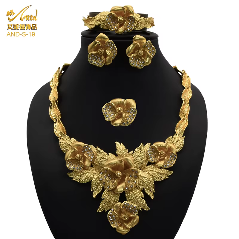 ANIID-Ensembles de bijoux africains pour femmes, boucles d'oreilles fleur, collier ras du cou, brace