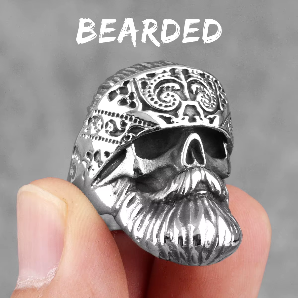 Bagues Hippie en acier inoxydable pour hommes, grande barbe, crâne, Punk Hip Hop, Cool pour homme, p