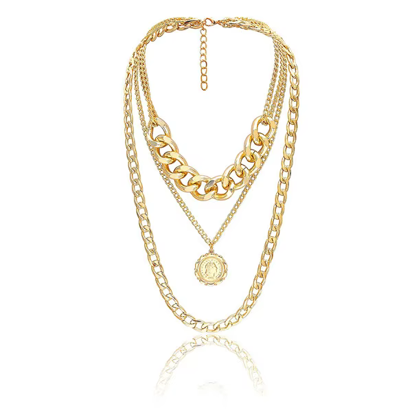 Collier bohème multicouche en métal doré pour femme, pendentif portrait de tête humaine, colliers de