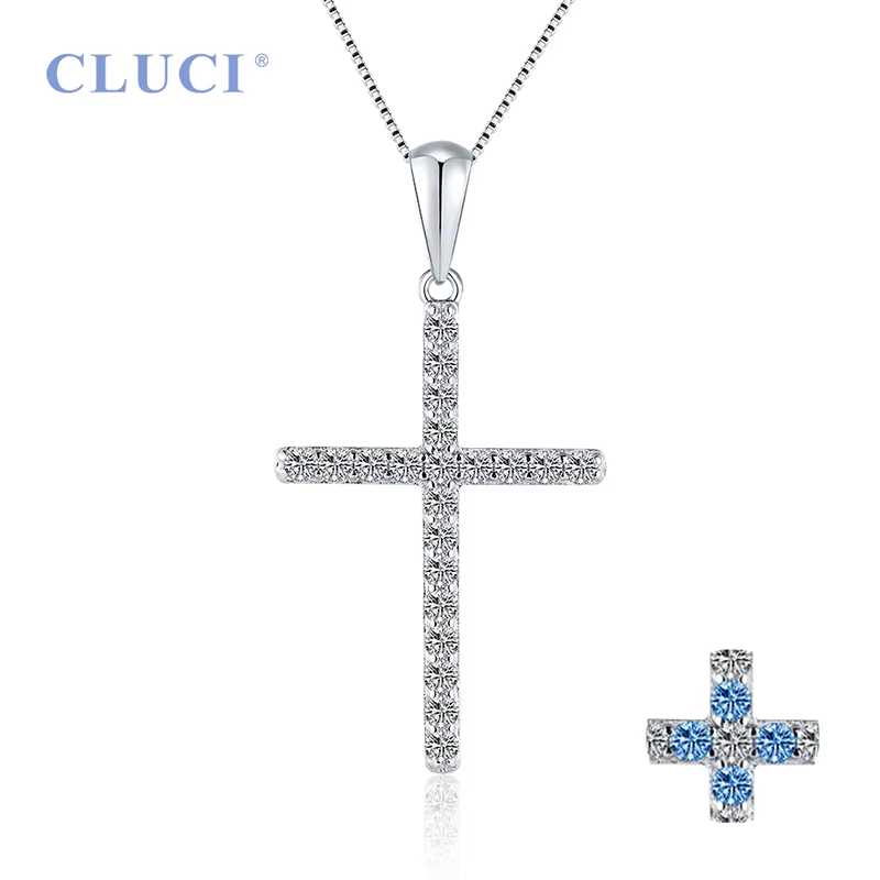 CLUCI 925 argent Zircon incrusté croix pendentif chaud femmes accessoires religieux bijoux cadeau br