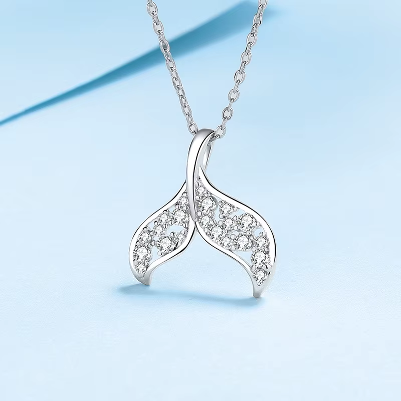 Collier sirène dauphin en argent 100% véritable D couleur Moissanite, Test de diamant réussi, collie