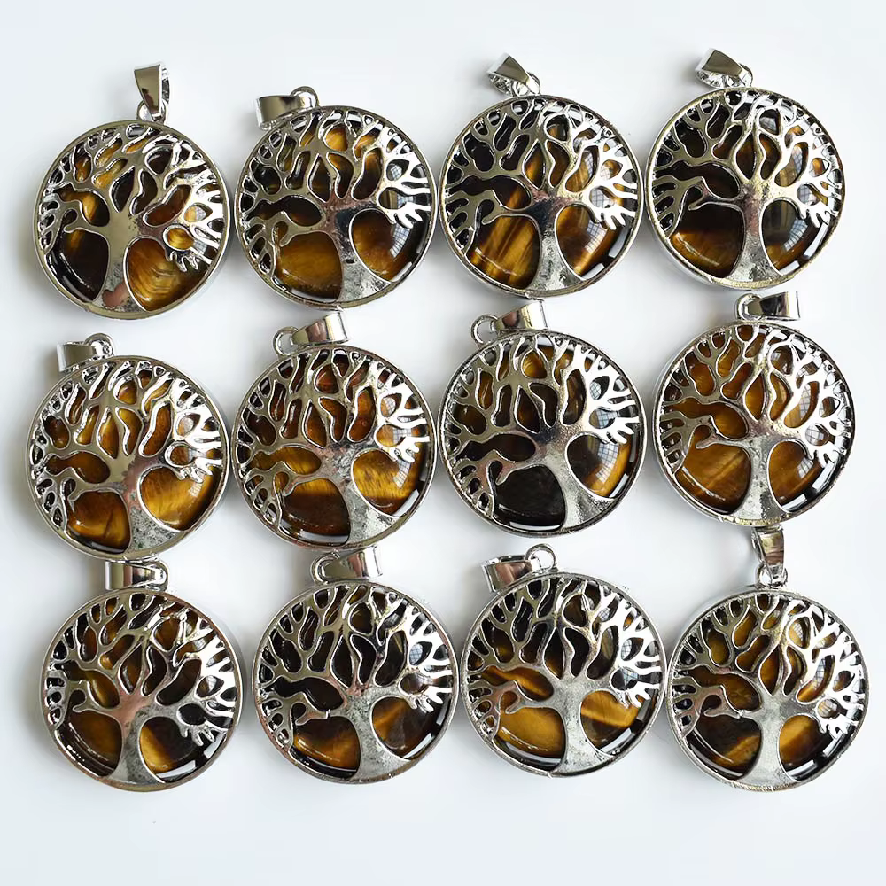 Pendentifs arbre de vie en alliage de pierre sodalite naturelle, 12 pièces/lot, à la mode, pour acce