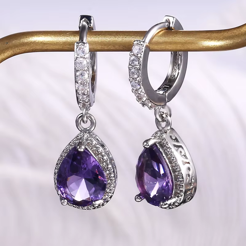 Nouveauté boucles d'oreilles femme 925 argent aiguille violet gemme boucles d'oreilles pour femmes b