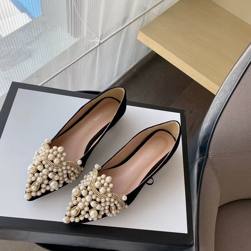 Mocassins à talons bas en perles pour femmes, chaussures de mariage, mocassins à la mode, chaussures