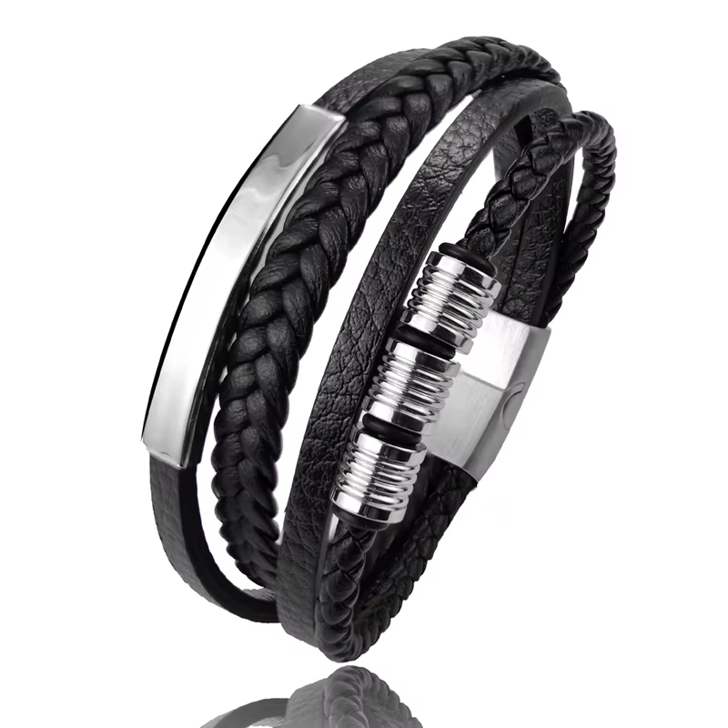 Perles en acier inoxydable breloque de luxe hommes Bracelet fermoir magnétique tressé multicouche en