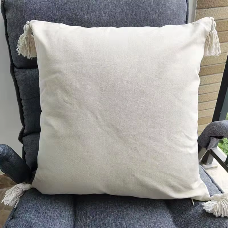 Housse de coussin capitonnée avec glands, taie d'oreiller décorative bohème Beige, 18x18 ", 12x20", 
