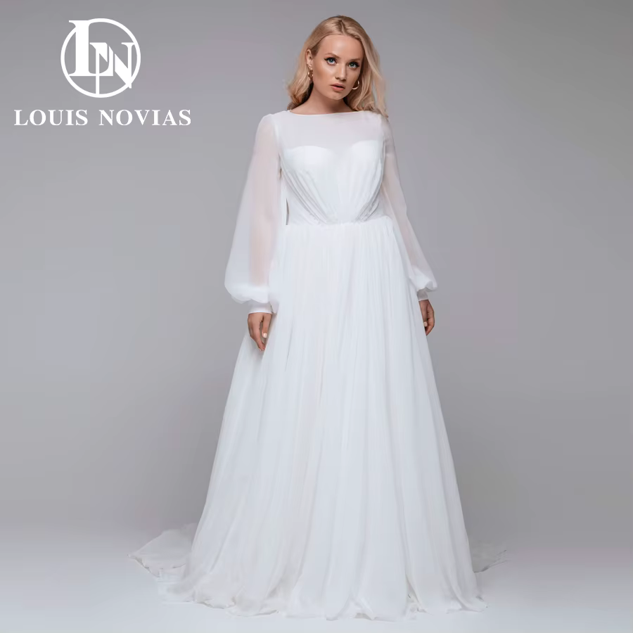 Modiis-Robe de mariée en mousseline de soie, grande taille, élégante, simple, manches bouffantes, ro