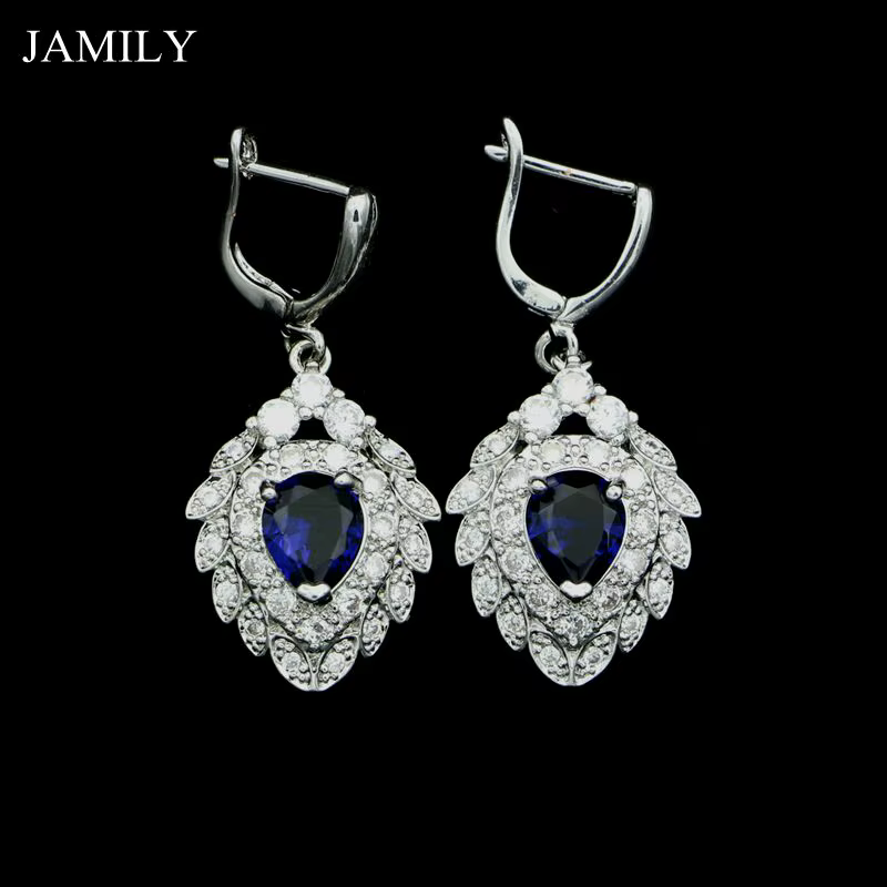 Bijoux de mariée en argent Sterling 925, pierres de zircone cubique bleues, boucles d'oreilles en fo