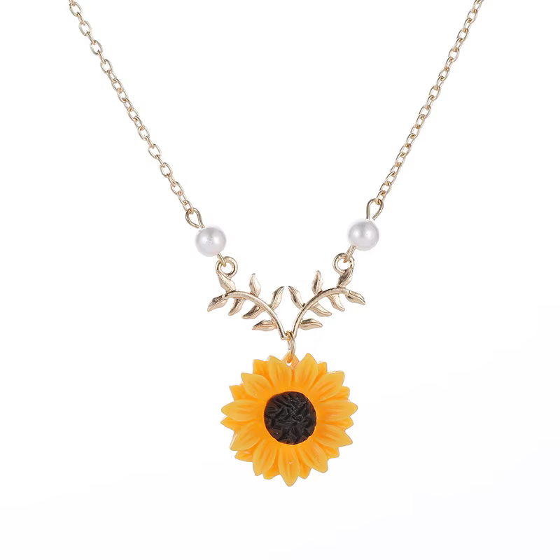 Jisensp mode feuille branche tournesol collier pour femmes fête Collares Ketting accessoires je t'ai