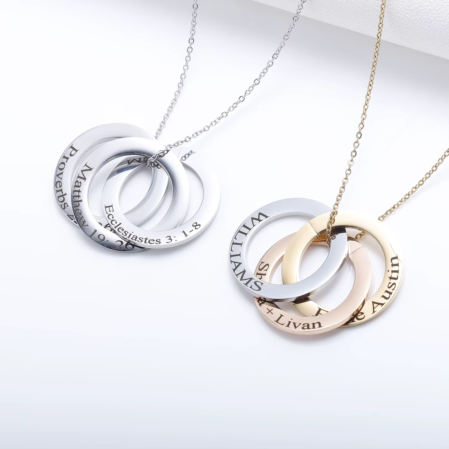 Collier avec Nom Personnalisé en Acier Inoxydable Plaqué Or, Pendentif avec Nom d'Enfant, Bague Russ