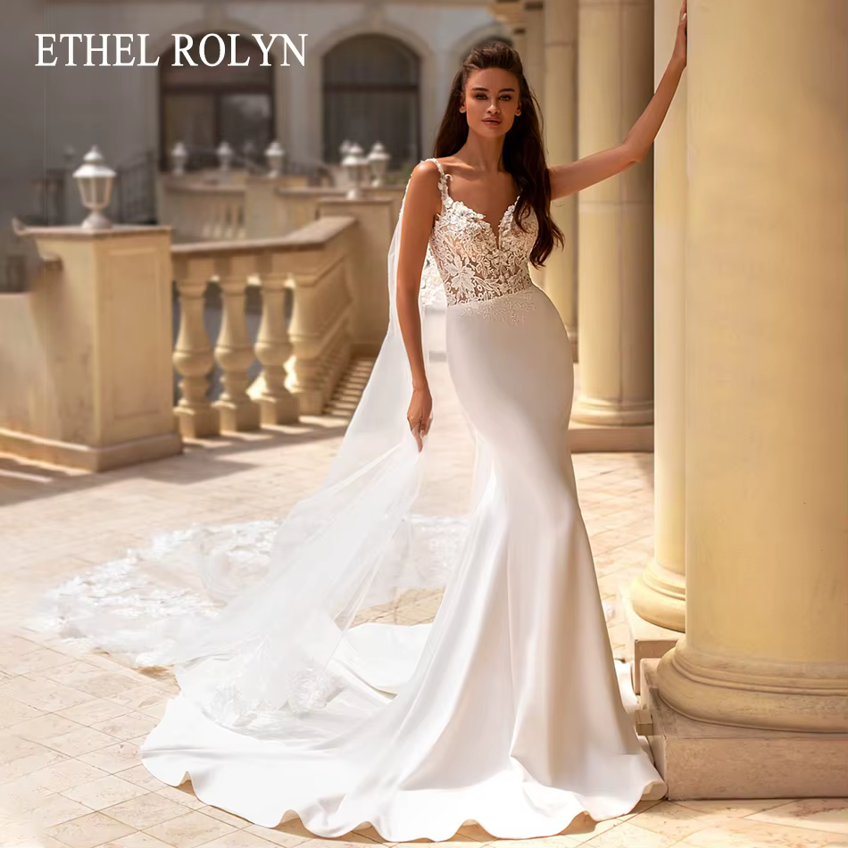 ETHEL ROLYN robe de mariée sirène perles chérie avec châle mariée dentelle fleurs dos nu bretelles S