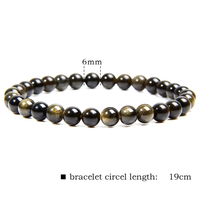 Bracelets extensibles en perles d'obsidienne de couleur or noir, 6-12mm, perles en pierre naturelle,