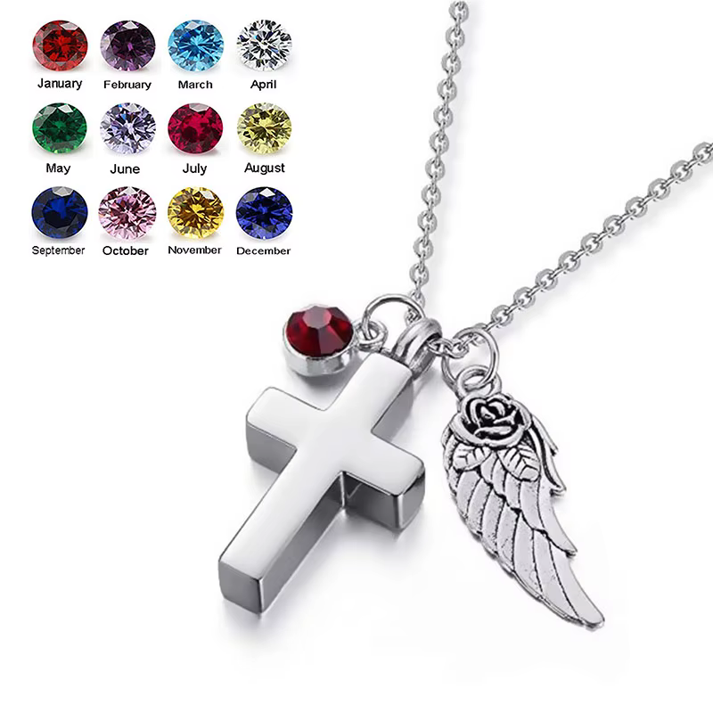 Bijoux de crémation pour cendres, collier d'urne croisée en acier inoxydable avec pierres de naissan