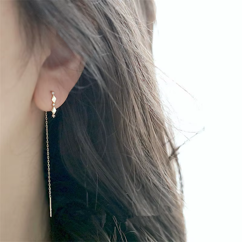 925 argent Sterling 14k plaqué or incrusté de cristal français diamant gland oreille ligne femmes ré