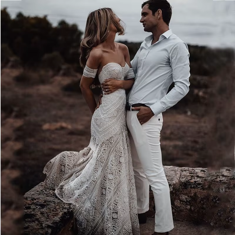 Verngo-Robe de Mariée Boho en Dentelle Complète, Sexy, Près du Corps, Ajustée, pour Mariage sur la P