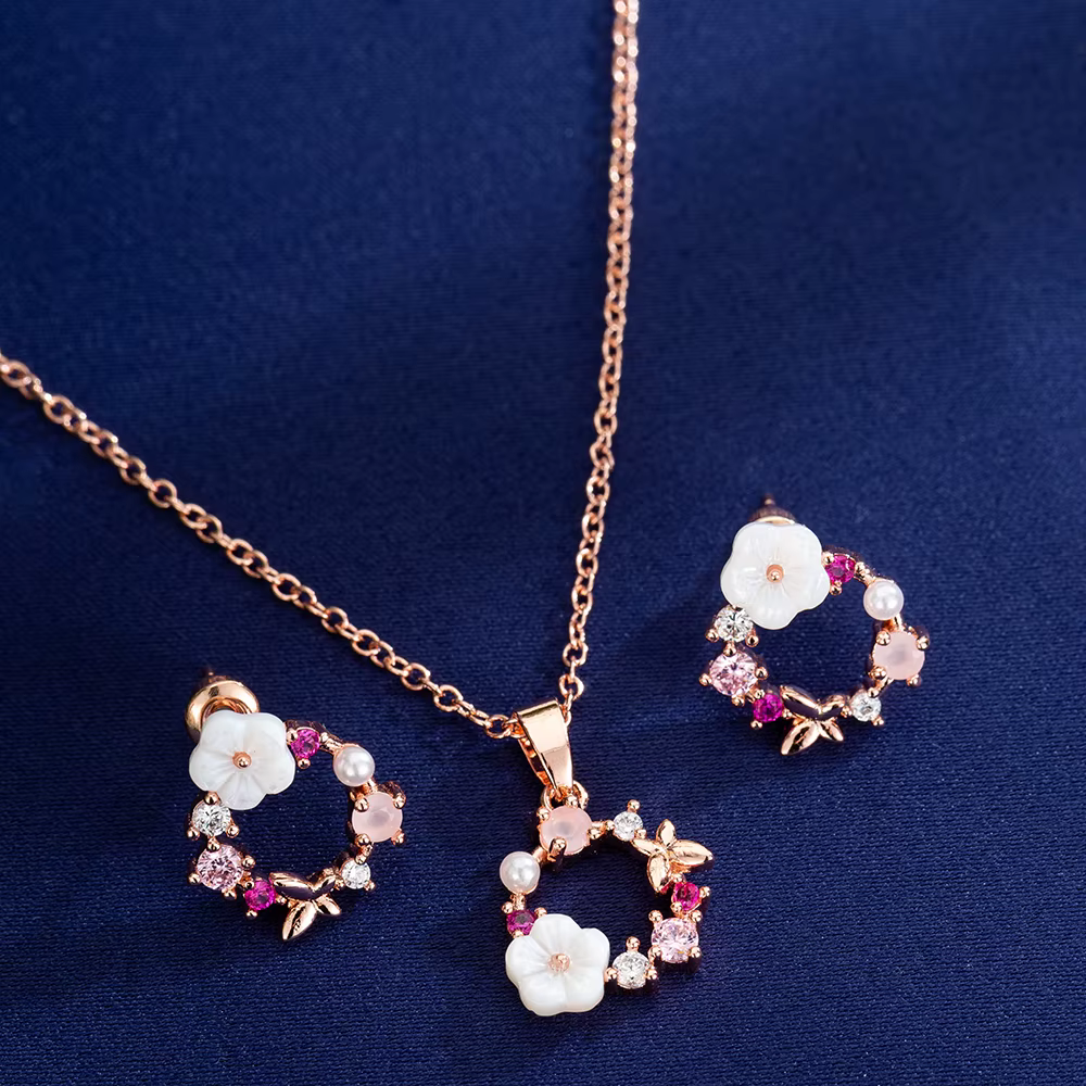 Ensembles de Bijoux de mariée en zircone pour femmes, ras du cou romantique en coquillage et fleur, 