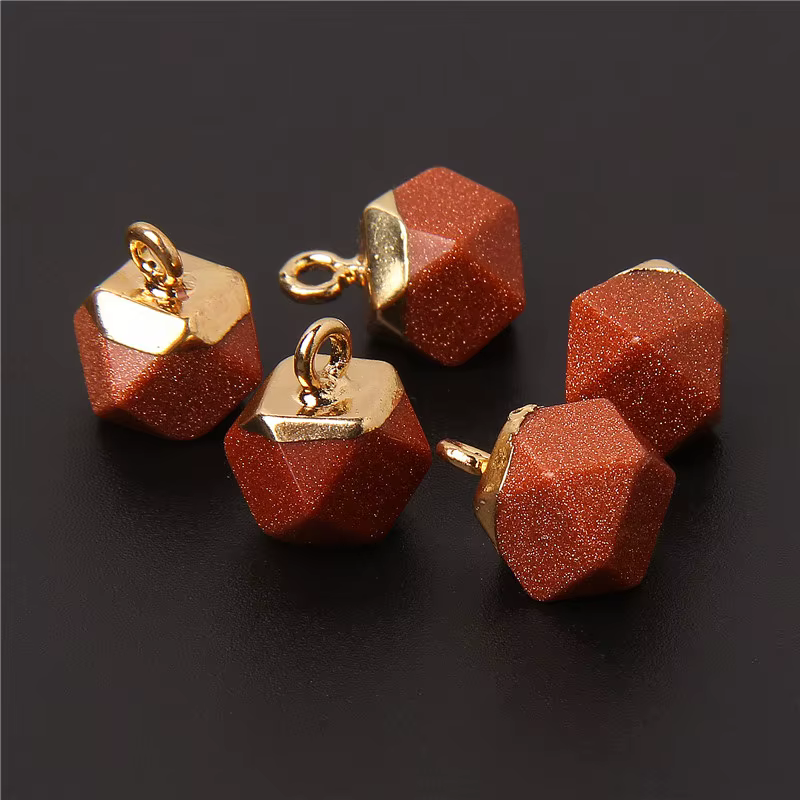 Pendentif à facettes en forme de polygone en pierre naturelle, breloques géométriques pour bijoux, f