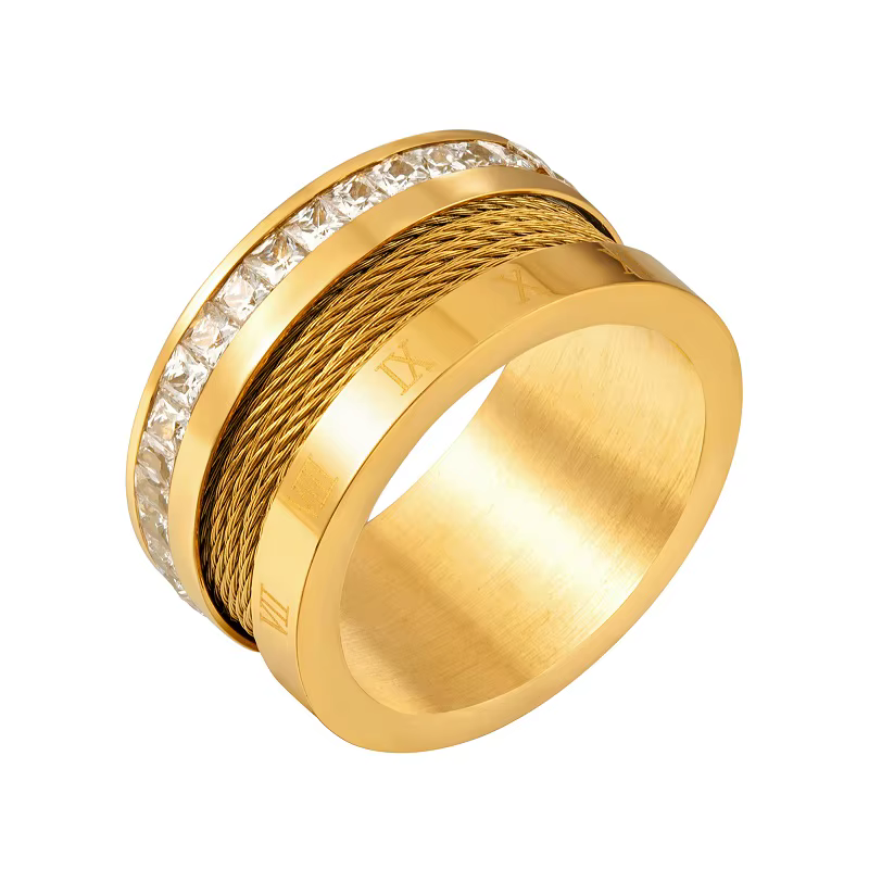 Bague Punk classique en acier inoxydable pour hommes et femmes, bijoux de luxe avec strass carrés, c