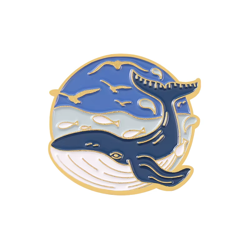 Broche en émail série baleine de mer, Badges d'animaux bleus de dessin animé, broche en métal pour f