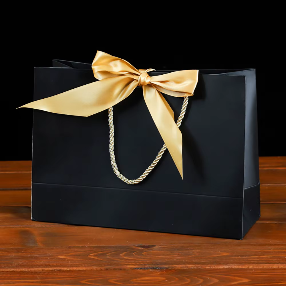 Sacs cadeaux avec papier Foy, sac à main de faveur de fête, emballage de bijoux en ruban à nœud, ann