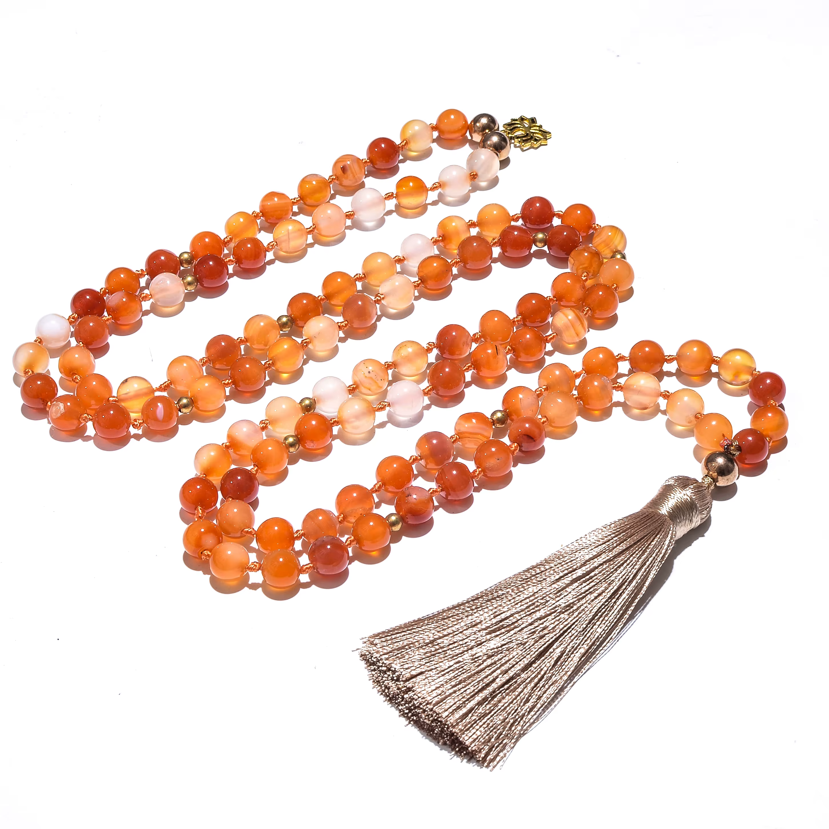 Collier de méditation et de yoga en agate orange de 8 mm, ensemble de bijoux spirituels Japamala, 10