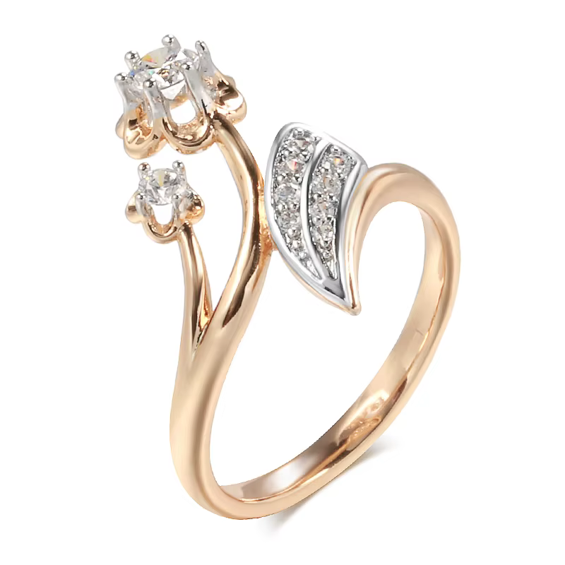 Kinel mode Micro-cire incrustation naturel Zircon anneaux pour femmes 585 or Rose cristal fleur anne