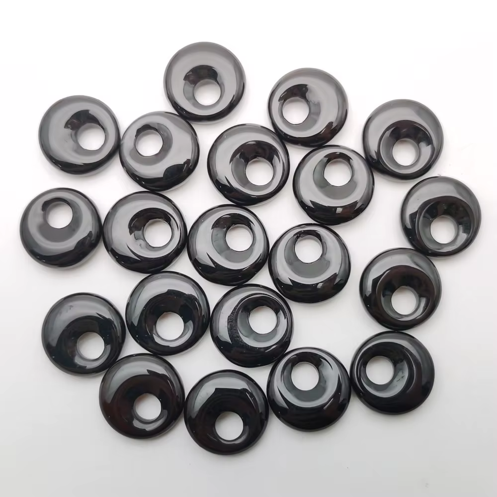 Perles en pierre naturelle pour bijoux, agates noires, beignet à tricoter, pendentif exécutif, boucl